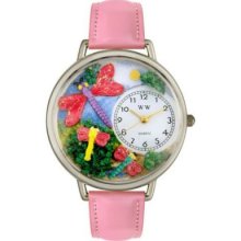Whimsical Watches Mid-Size Dragonflies Quartz Movement Miniature Detail Pink Leather Strap Watch