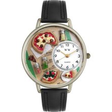 Whimsical Watches Pizza Lover Black Leather And Silvertone Watch #U0310016