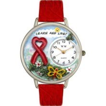 Whimsical Watches Unisex Heart Disease Learn and Live Red Leather and Silver Tone Watch
