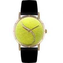 Whimsical Watches Unisex Tennis Lover Photo Watch with Black Leather Color: Goldtone