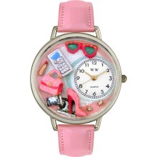Whimsical Women's Shopper Mom Theme Pink Leather Watch