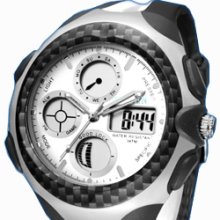 White 3 Dials Ohsen Mens Quartz Sport Alarm Clock Digital Wrist Watch Gift