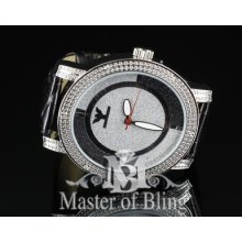 White Black Diamond King Round Big Face Techno Bling Jim Jones Watch