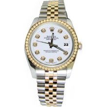 White diamond dial bezel rolex watch jubilee bracelet solid gold & SS date just