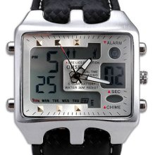 White Face Black Band Week&month&date Backlight Alarm Mens Digital Sport Watch