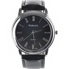 WoMaGe Roman Numeral Dial Wrist Watch Leather Band Male
