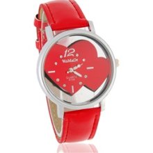 WoMaGe Round Dial Women's Hollow Design Analog Watch (Red)