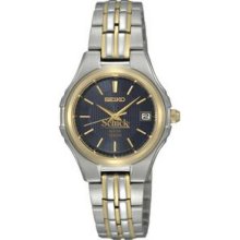 Women`s Seiko Solar Watch W/ Blue Dial & Two-tone Stainless Steel Bracelet