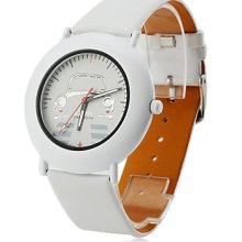 Women's Car Style PU Analog Quartz Wrist Watch (White)