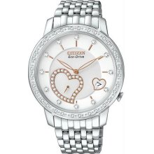 Women's Eco-Drive Stainless Steel Case and Bracelet Diamond Accents Heart Shaped