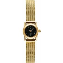 Women's Gold Tone Petite Dress Black Dial Mesh Band