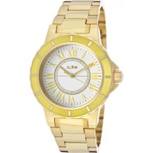 Women's Marina White Dial Yellow Bezel Gold Tone IP Stainless Ste ...