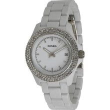 Women's Plastic Resin Case and Bracelet White Tone Dial Crystals