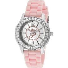 Women's Round Watch - Case/Dial Color: Silver and Pink, Hands/Mar ...