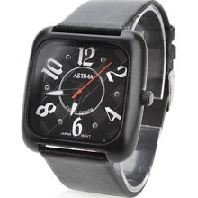 Women's Square Style PU Analog Quartz Wrist Watch (Black)