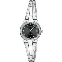 Women's Stainless Steel Bangle Style Dress Solar Quartz Black Dial