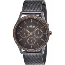 Women's Stainless Steel Case and Mesh Bracelet Brown Dial Day and Date