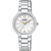 Women's Stainless Steel Firenza Eco-Drive Diamond Bezel White Dial Sap