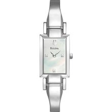 Women's Stainless Steel Rectangular Case Diamond Collection Mother of Pearl Dial
