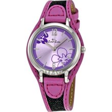Zou Zou Purple Flower Dial Pink Faux Leather Ladies Watch ZRT6005