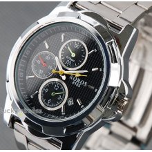 1 Pcs In 2 Color Men Decorated Dial Date Quartz Stainless Steel Wrist Watch