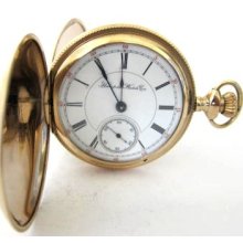 10k Gold Filled Hampden Pocket Watch,size 18,11j,hunter Case,120 Gm,sv'd & Run