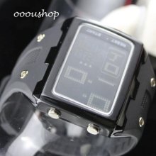 12 24 Week Led Hour Date Alarm Clock Stopwatch Black Rubber Wrist Watch C006bk