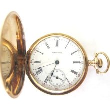 14k Solid Gold Waltham Pocket Watch Hunter Case 16s,17 Jewels,89.8 Grams,run