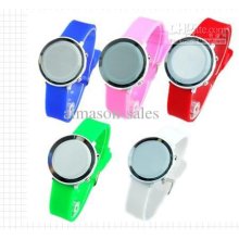 1pcs Digital Unisex Led Mirror Fashion Round Watch Silicone Healthy