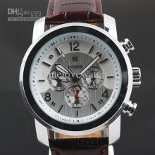 1pcs Selling Silvery Dial Case Day Date Dark Red Brown Leather Mecha