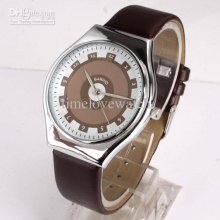 1x Coffee Dial Leather Quartz Fashion Watch Lady Dress Gear Shape Nt