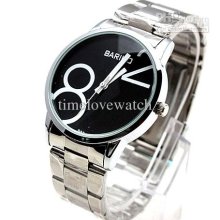 1x Stainless Steel Band Modern Dress Men Quartz Watch No Index Big 4