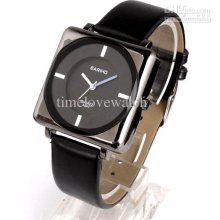 1x Vogue Bariho Black Leather Blk Square Quartz Wristwatch Silver-to