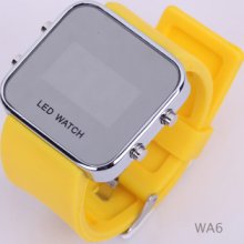 1xunisex Mirror Waterproof Led Silicone Rubber Band Digital Date Wrist Watch Wa6