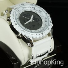 2 Movement Led Light Mens Alarm Stop Clock Quartz Sports Custom Master Piece