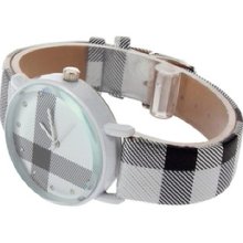 2013 Fashion Leather Plaid Style Quartz Wrist Watch For Women Girl S9