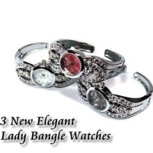 3 X Elegant Lady Crystals Bangle Watches B238k