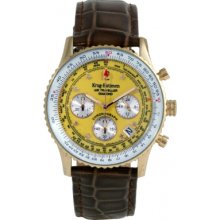400219DS Krug Baumen Air Traveller Yellow Dial Brown Strap