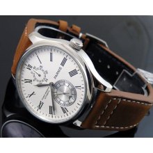 43mm Parnis White Dial Power Reserve Chronometer Automatic Leather Watch 164