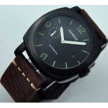 47mm Parnis Pvd Black Sandwich Dial Green Number Men Auto Wristwatch P-173