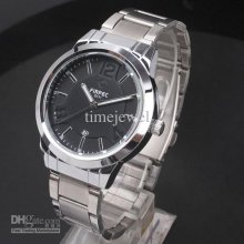5 Famous Design Wristwatch N0434 Mens Black Round Dial Date Stainles