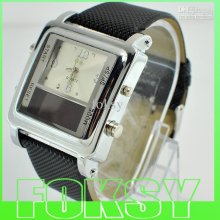 50pcs Pu Leather Square Mens Led Sport Watch Digital Dubble Movement