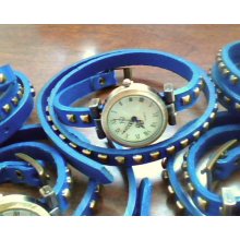 5X Wholesale/ Wrap Around Square Bronzed Studded Genuine Leather Wrist Watch