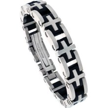 8.1/2 In. Gent's Stainless Steel & Rubber Cross Link Bracelet Bss125