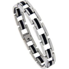 8.5 In. Stainless Steel & Black Rubber Pantera Style Bracelet Bss180