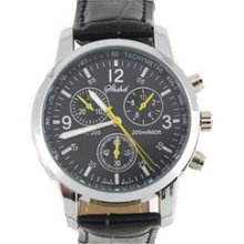 8077 Fashionable Leather Band Men's Quartz Wrist Watch (Black)
