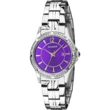 Accurist Women's Quartz Watch With Purple Dial Analogue Display And Silver Stainless Steel Bracelet Lb1537v