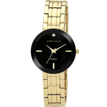 AK Anne Klein Women's AK-1110BKGB Black Dial Diamond Gold Tone Bracelet Watch