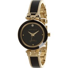 AK Anne Klein Women's AK-1140BKGB Genuine Diamond Dial Black Resin Gold-Tone Bangle Watch