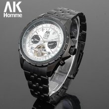 Ak-homme Mens Pilot Military Series Stainless Steel Automatic Mechanical Watch